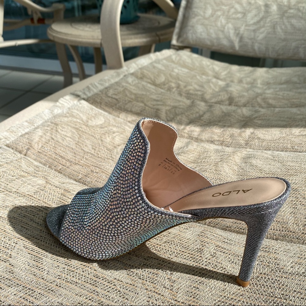 ALDO Silver Crystal Embellished High Heel Mule